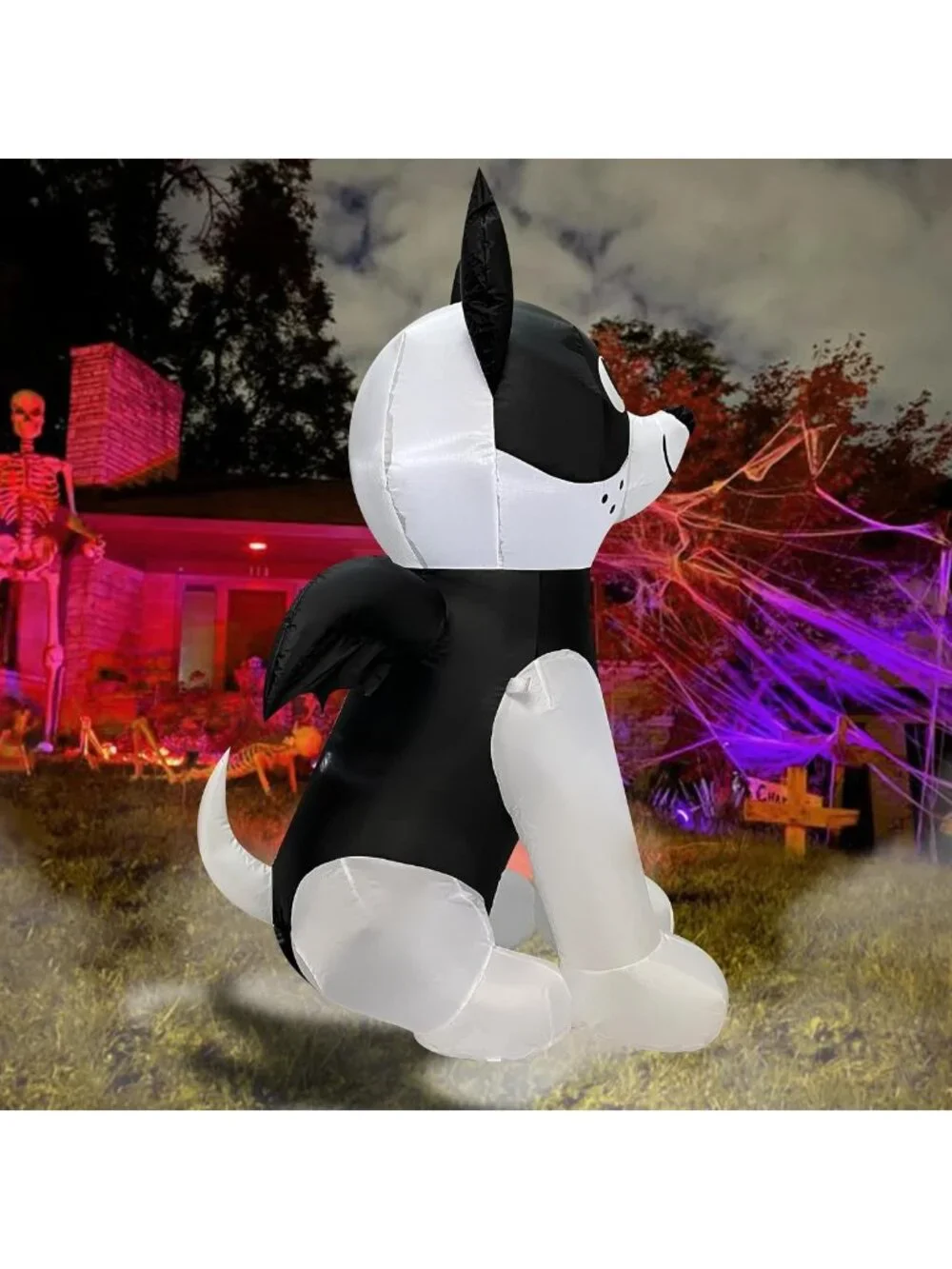 4FT Halloween Inflatable French Bulldog with Bat Wings - LED Yard Decor for